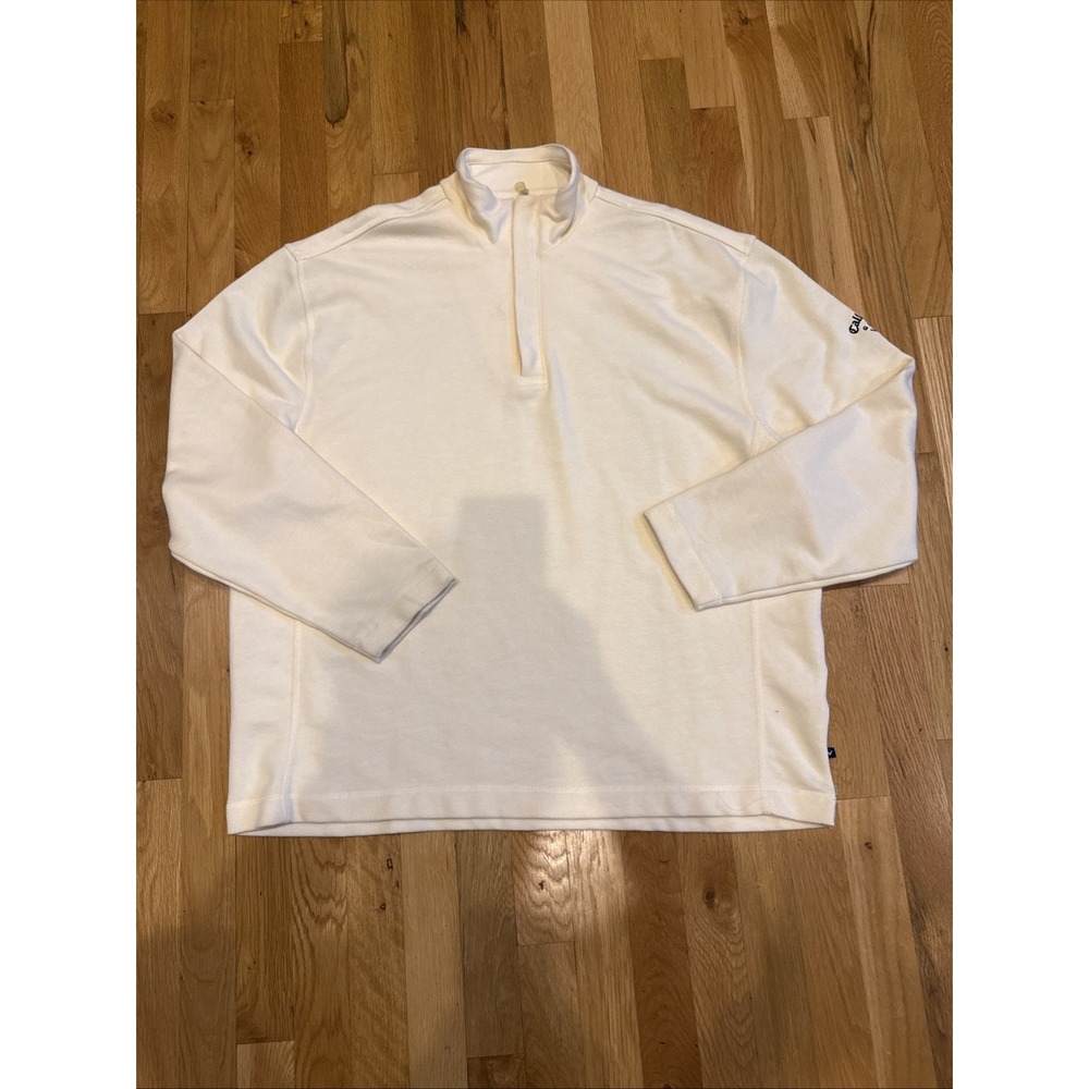 Callaway Pullover Sweater Mens Large Cream Long Sleeve 1/4 Zip Golf Casual